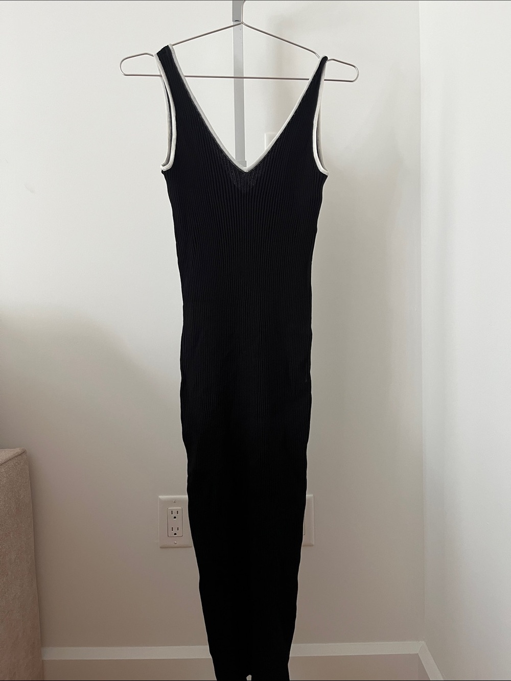 Staud V neck Ribbed Knit Midi Dress